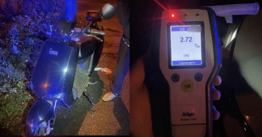 Нічна поїздка під градусом: у Рівному зупинили скутериста з критичним рівнем алкоголю