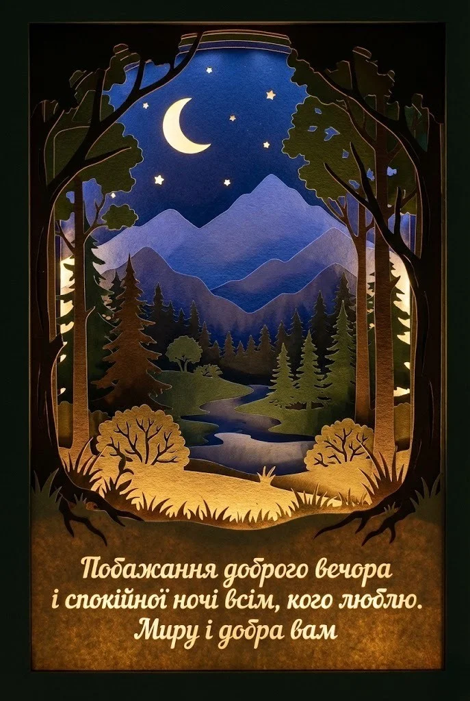 Побажання доброго вечора і спокійної ночі: душевні картинки та нові листівки для близьких
