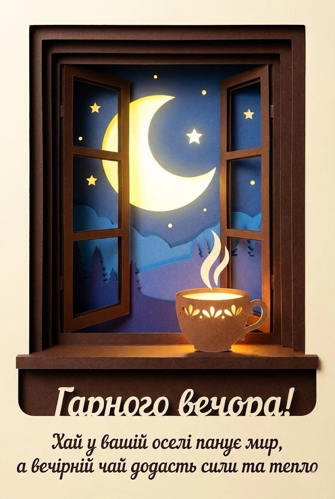 Доброго вечора та гарного вечора: найтепліші побажання, затишні картинки та щирі листівки для душі
