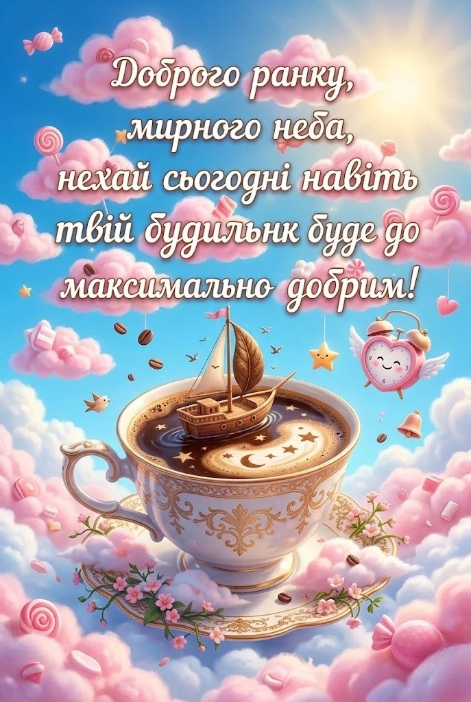 Доброго ранку мирного неба та найтепліші побажання у великій добірці яскравих листівок і картинок для гарного настрою